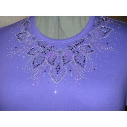 Purple Rhinestone Neckline Design Ladies Shirt